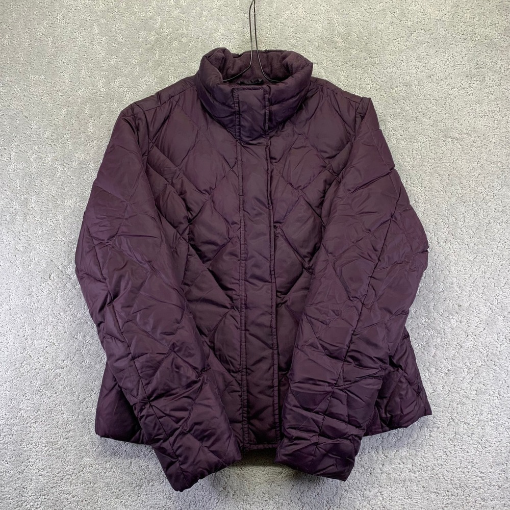 Eddie Bauer Womens Goose Down Jacket‎ Large Diamond Quilted Purple Puffer Warm